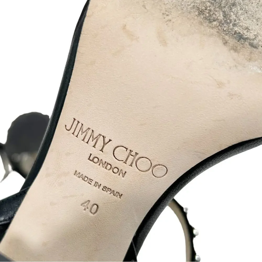 JIMMY CHOO Aadra 85 Nappa Leather Pearl Studded Sandals